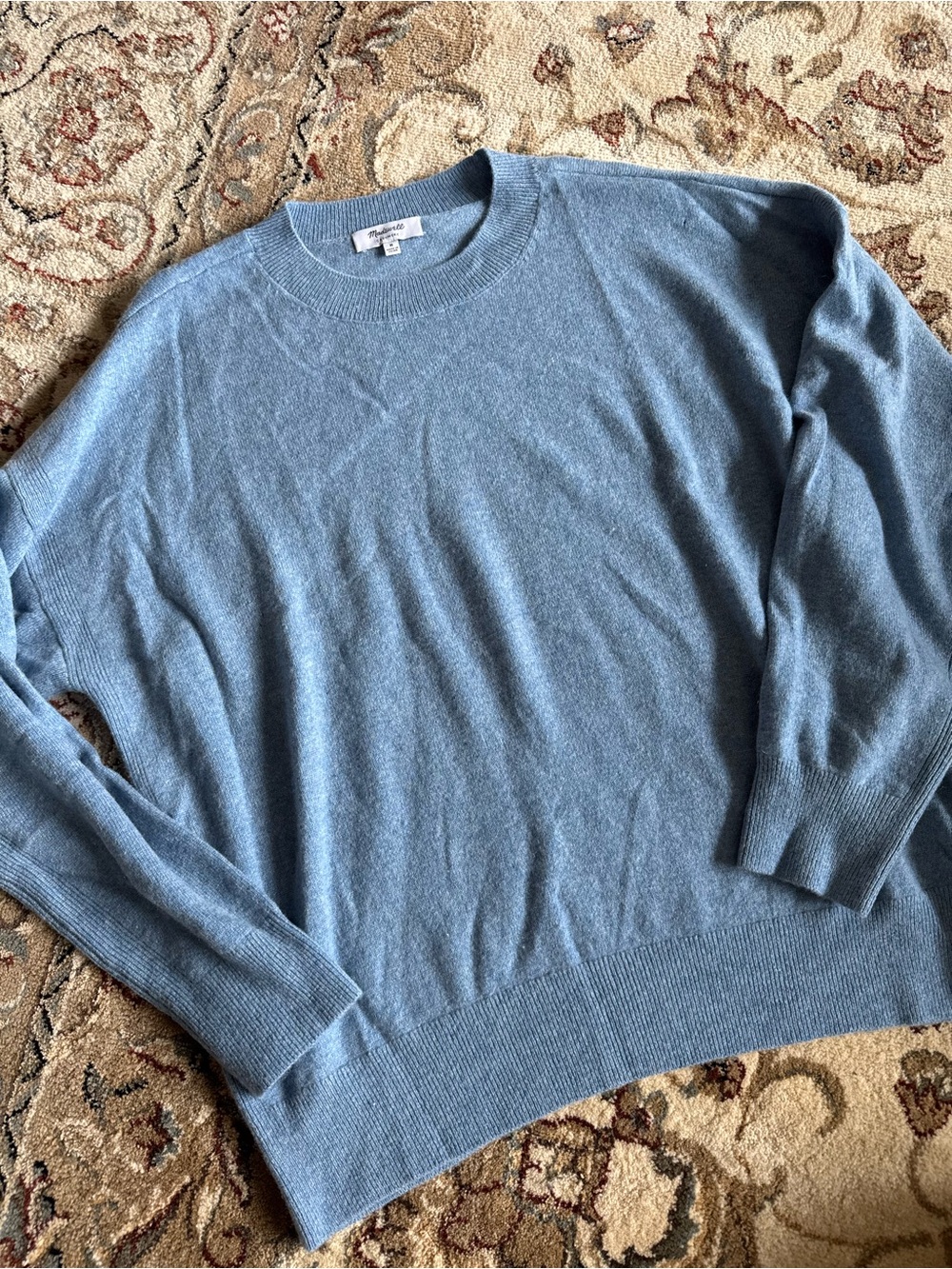 Cashmere Madewell Preppy Luxury Woman's Crewneck Sweater in Dusty Blue Size M